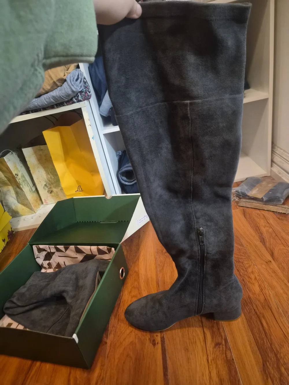 Anthropologie Charcoal Gray Over-the-Knee Suede Boots